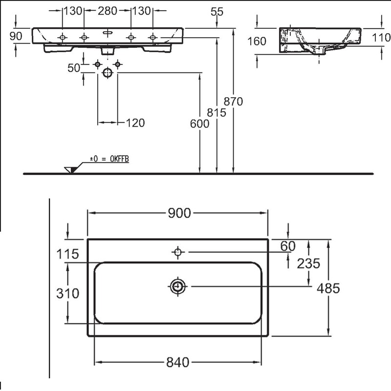 Geberit Waschtisch iCon 900x485mm mit Hahnloch, mit Überlauf weiß(alpin)
