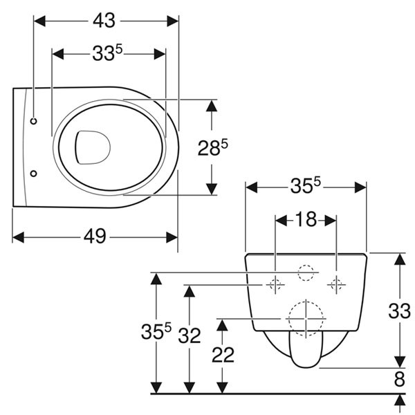 Geberit ICON XS verkürzte Ausladung, spülrandloses, wandhängendes Tiefspül-WC mit KeraTect-Beschichtung 204070600