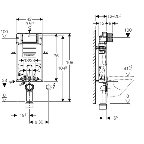 Geberit Kombifix Element für Wand WC, 108 cm mit Sigma Unterputz-Spülkasten 12 cm, (DuoFresh)