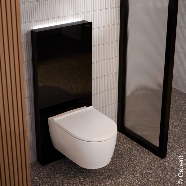 Geberit Monolith Plus Sanitärmodul f. WWC 101cm, Glas schwarz / alu. schwarzchrom