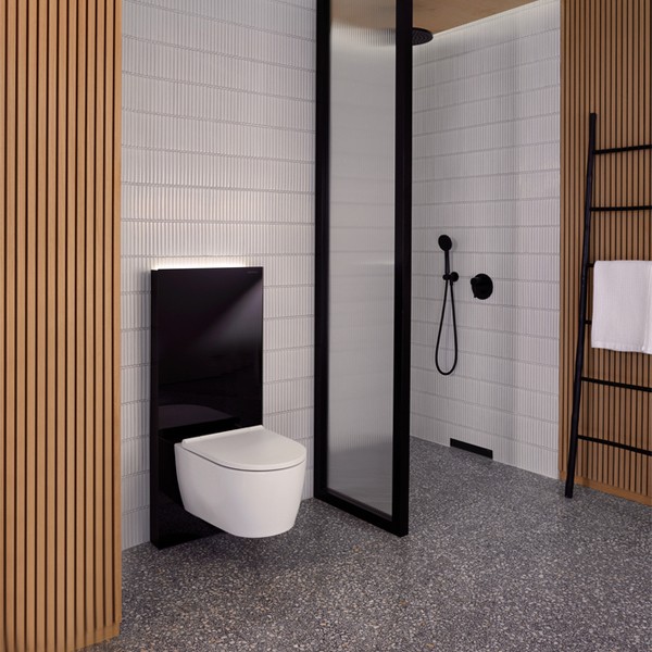 GE Monolith Plus Sanitärmodul für WWC 114cm, Glas schwarz /schwarz Alu. gebü.