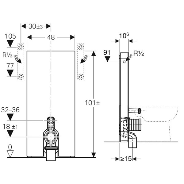 Geberit Monolith Sanitärmodul für Stand-WC 101cm Glas schwarz, Alu. schwarzchrom