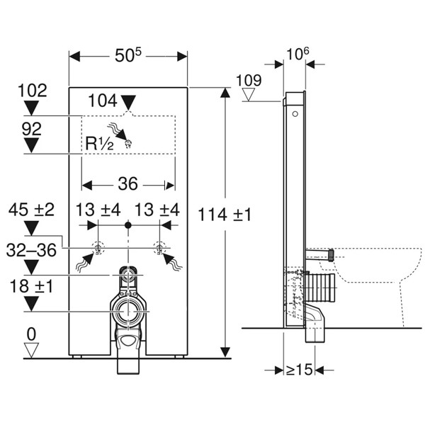 Geberit Monolith Sanitärmodul für Stand-WC 114cm Steinzeug Schieferoptik, Alu.