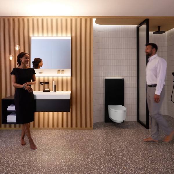GE Monolith Sanitärmodul für Wand-WC 101cm, Glas schwarz /schwarz Alu. gebü.