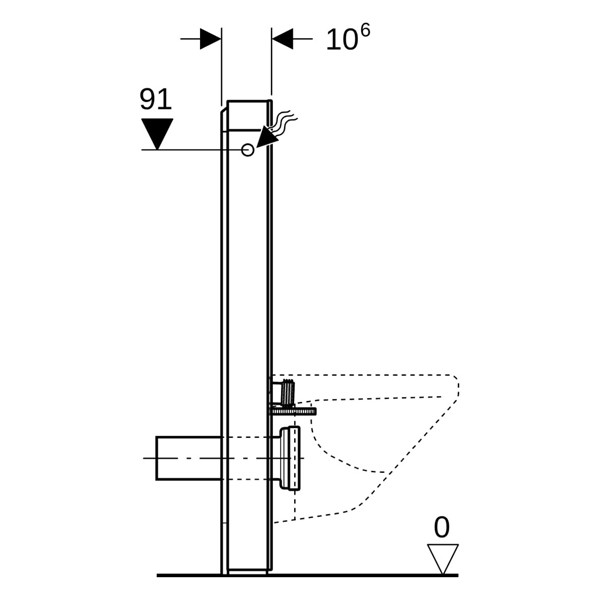 GE Monolith Sanitärmodul für Wand-WC 101cm, Glas schwarz /schwarz Alu. gebü.