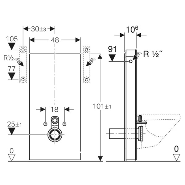 Geberit Monolith Sanitärmodul für Wand-WC 101cm Steinzeug Schieferoptik, Alu.