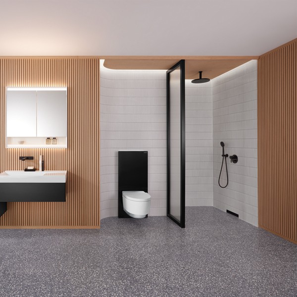 GE Monolith Sanitärmodul für Wand-WC 114cm, Glas schwarz /schwarz Alu. gebü.