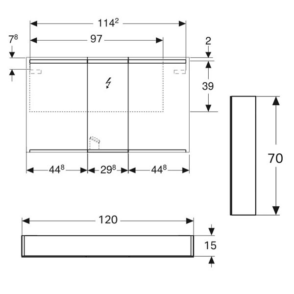 GE Option Spiegelschrank mit Beleuchtung drei Türen, 120x70x15cm