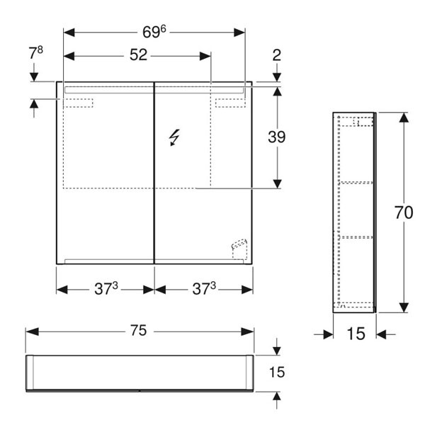 GE Option Spiegelschrank mit Beleuchtung zwei Türen, 75x70x15cm