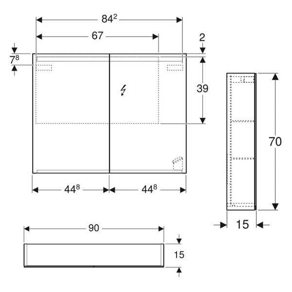 GE Option Spiegelschrank mit Beleuchtung zwei Türen, 90x70x15cm