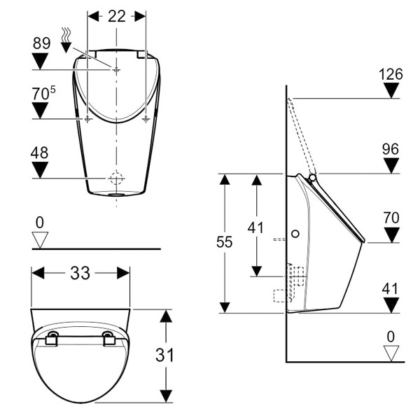 Geberit Renova S Spülrandloses Urinal mit Deckel, weiß-alpin