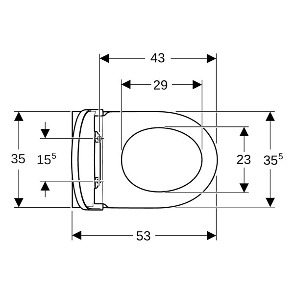 Geberit Renova Wand-WC-Tiefspüler, teilgeschlossen TurboFlush, T:53cm, weiß 503156001