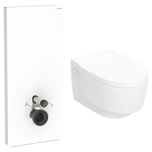 GEBERIT SET AquaClean Mera Comfort Dusch-WC Komplettanlage + Monolith Sanitärmodul für Wand-WC 114 cm Glas weiß