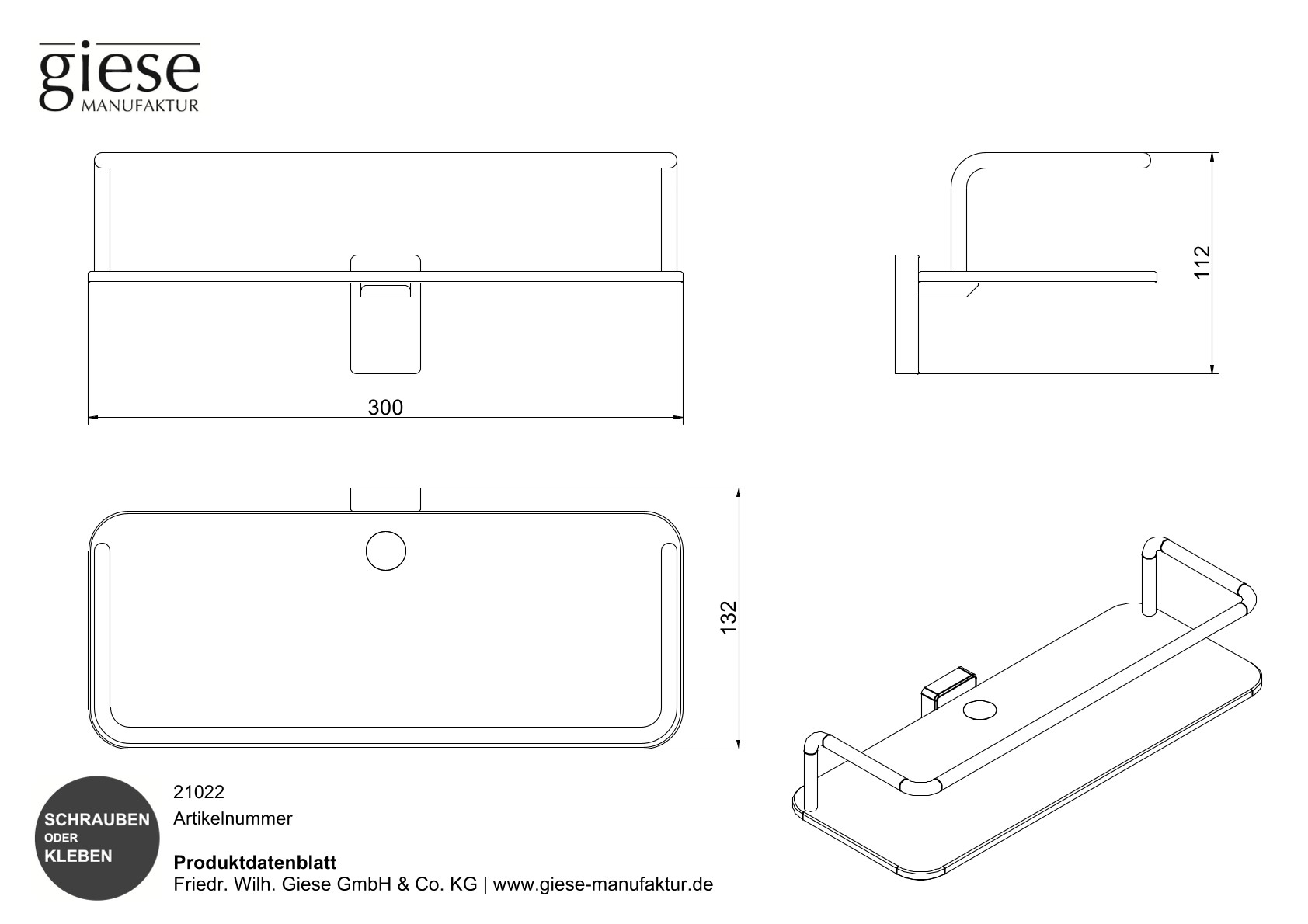 Giese Dusch Konsole mit hoher Reling schwarz matt Kompaktschichtstoff weiss