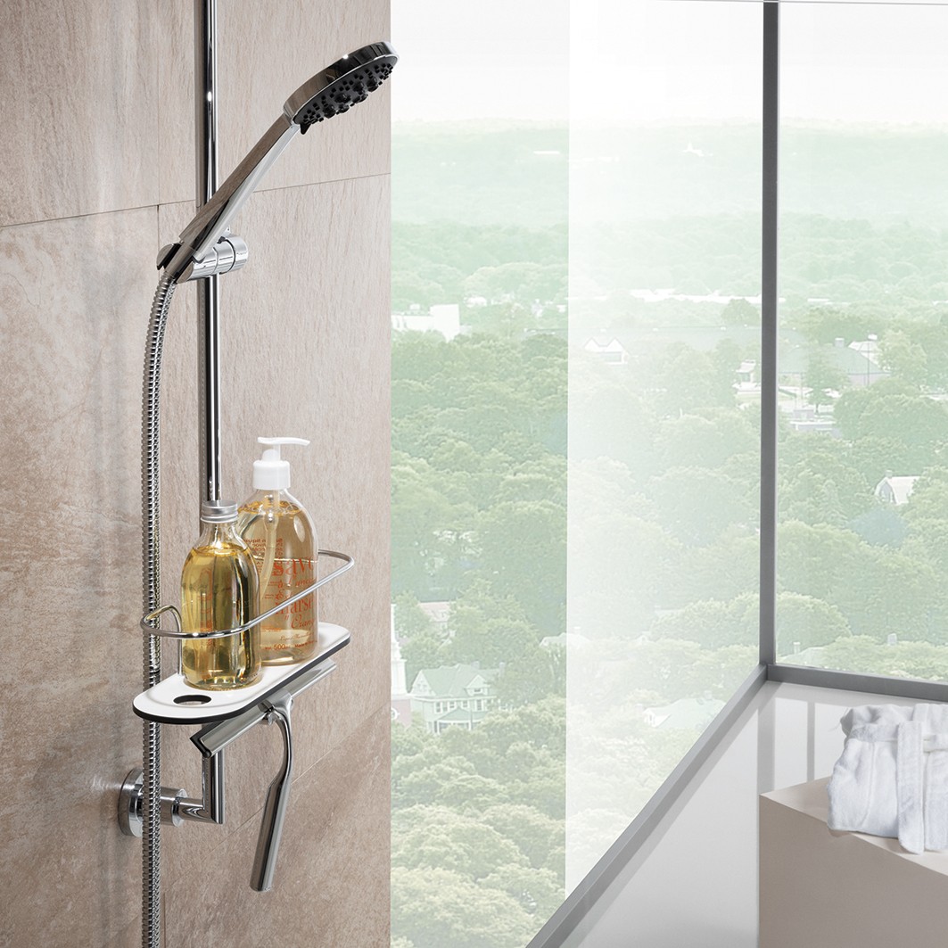 Giese Duschkorb mit Haken und Wischer zur Montage an einer Brausestange