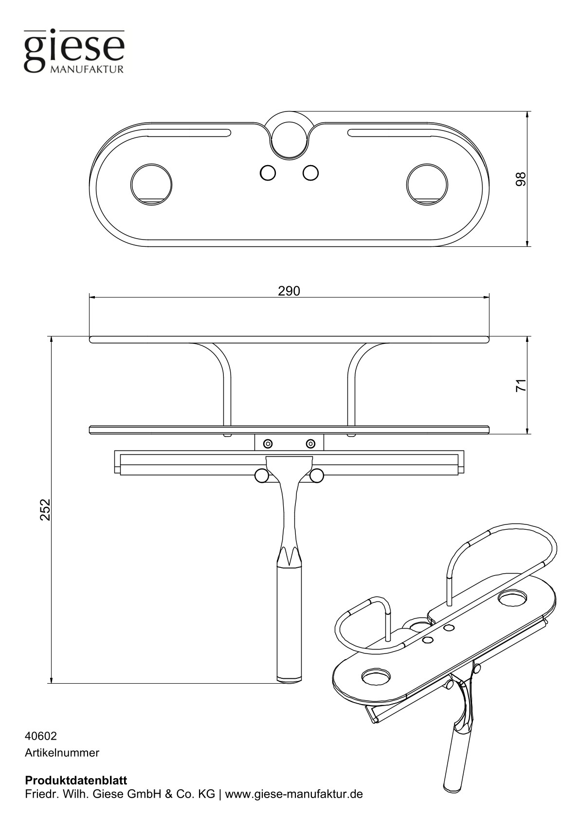Giese Duschkorb mit Haken und Wischer zur Montage an einer Brausestange