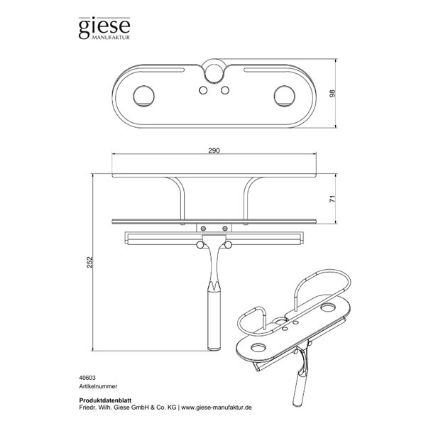 Giese Duschkorb mit Haken und Wischer zur nachträglichen Montage an einer Brausestange schwarz matt Schichtstoff HPL in schwarz