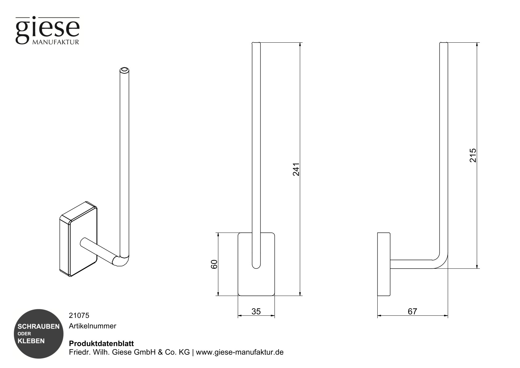 Giese Ersatzpapierhalter für 2 Rollen schwarz matt