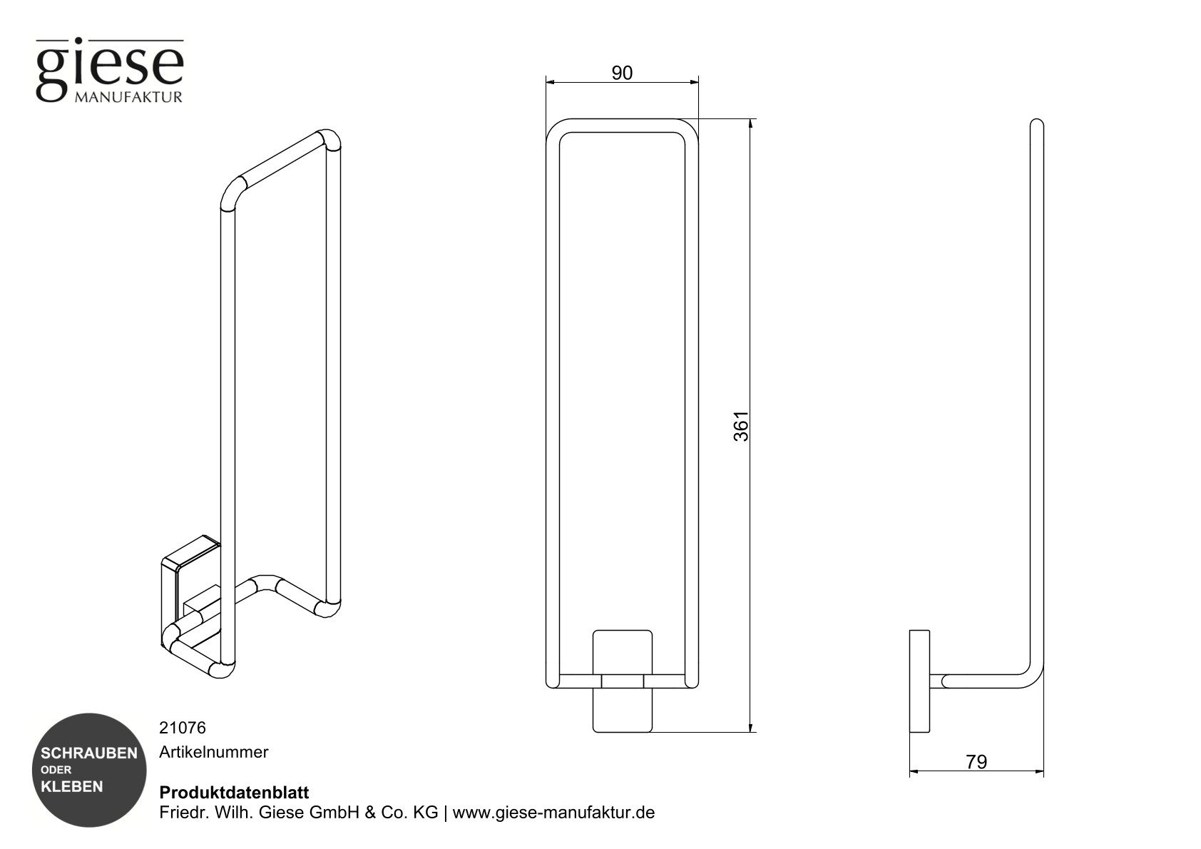 Giese Gästehandtuchhalter schwarz matt