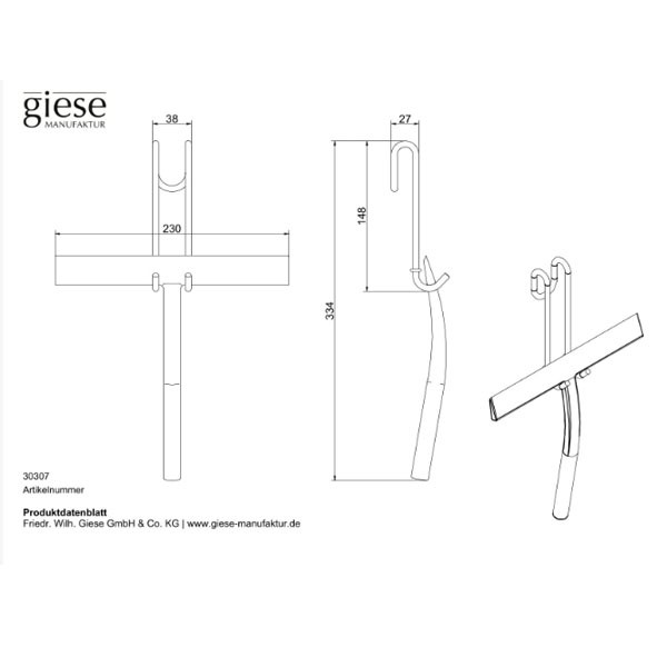 Giese Haken mit Silikon-Glasabzieher schwarz matt
