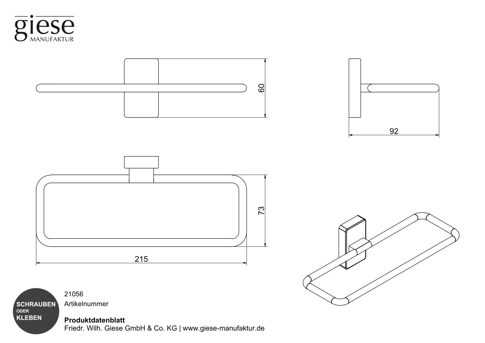 Giese Handtuchbügel schwarz matt