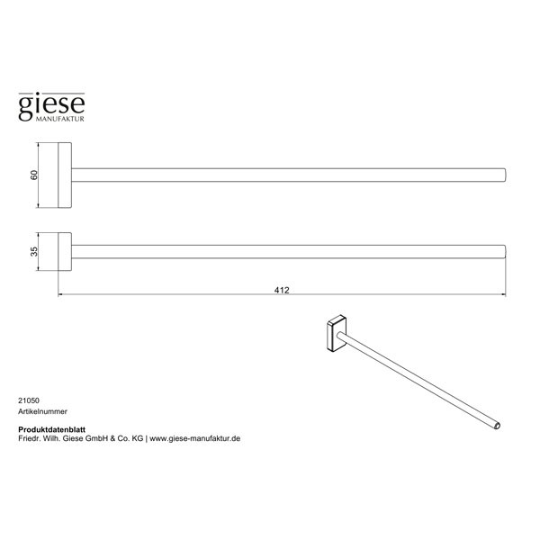 Giese Handtuchhalter 1tlg. starre Ausführung L: 410 mm