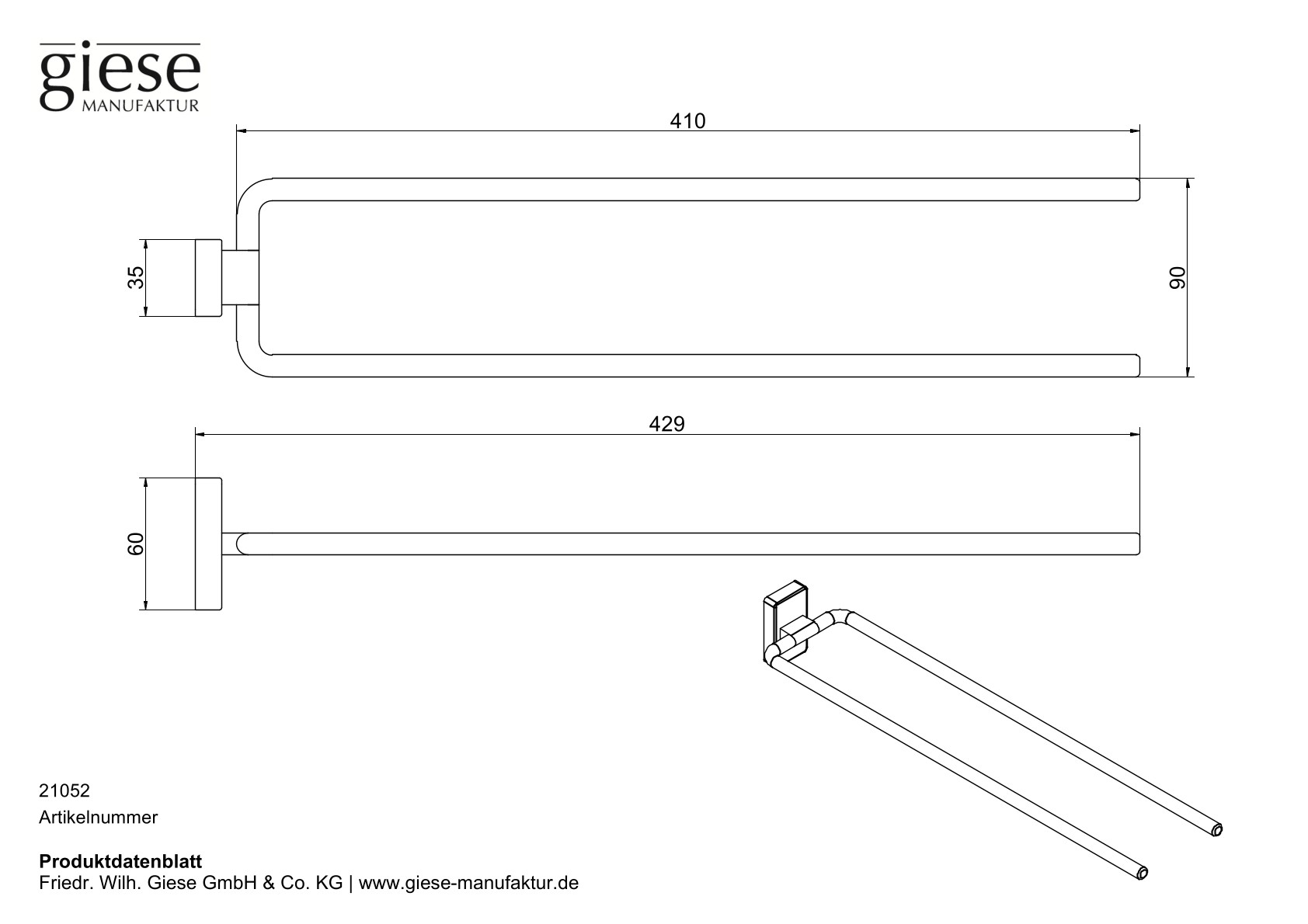Giese Handtuchhalter doppelt starre Ausführung L: 410 mm