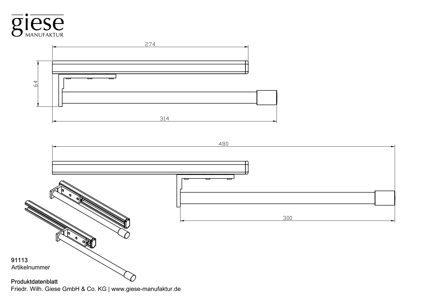 Handtuchhalter 1tlg. MC Gesamtlänge L= 300 mm