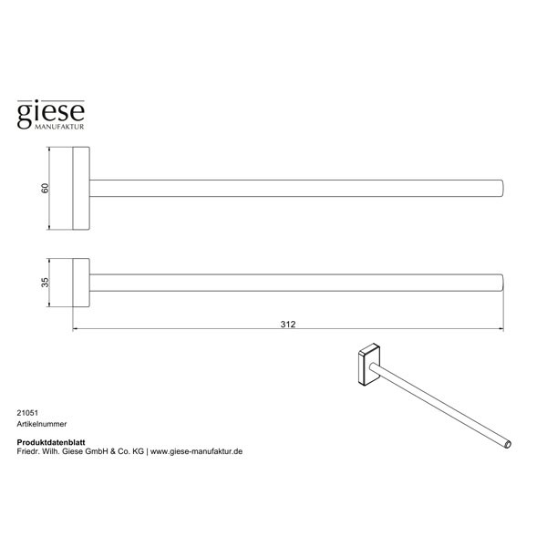 Giese Handtuchhalter schwarz matt 1 tlg.starre Ausführung L: 310 mm
