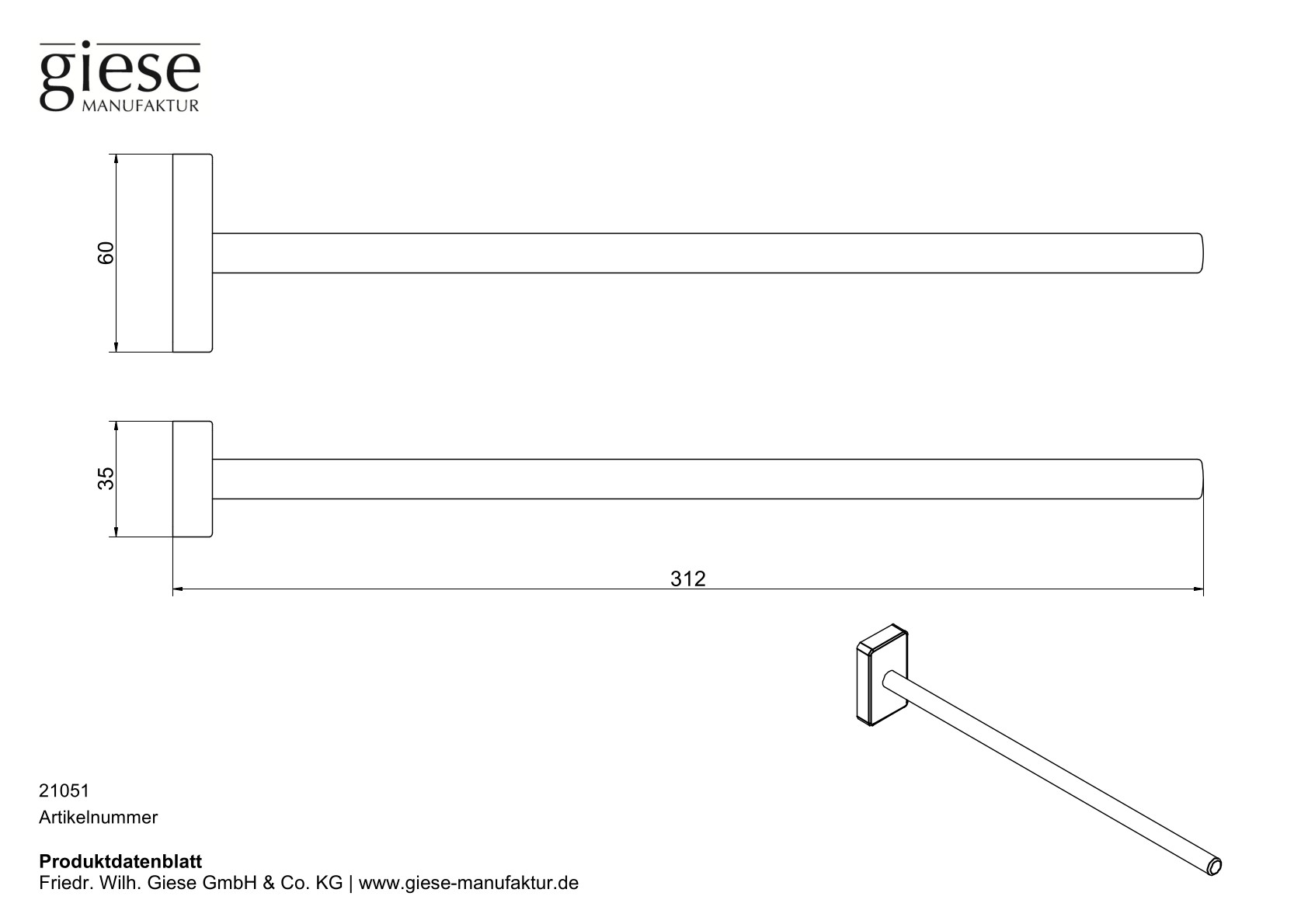 Giese Handtuchhalter schwarz matt 1 tlg.starre Ausführung L: 310 mm