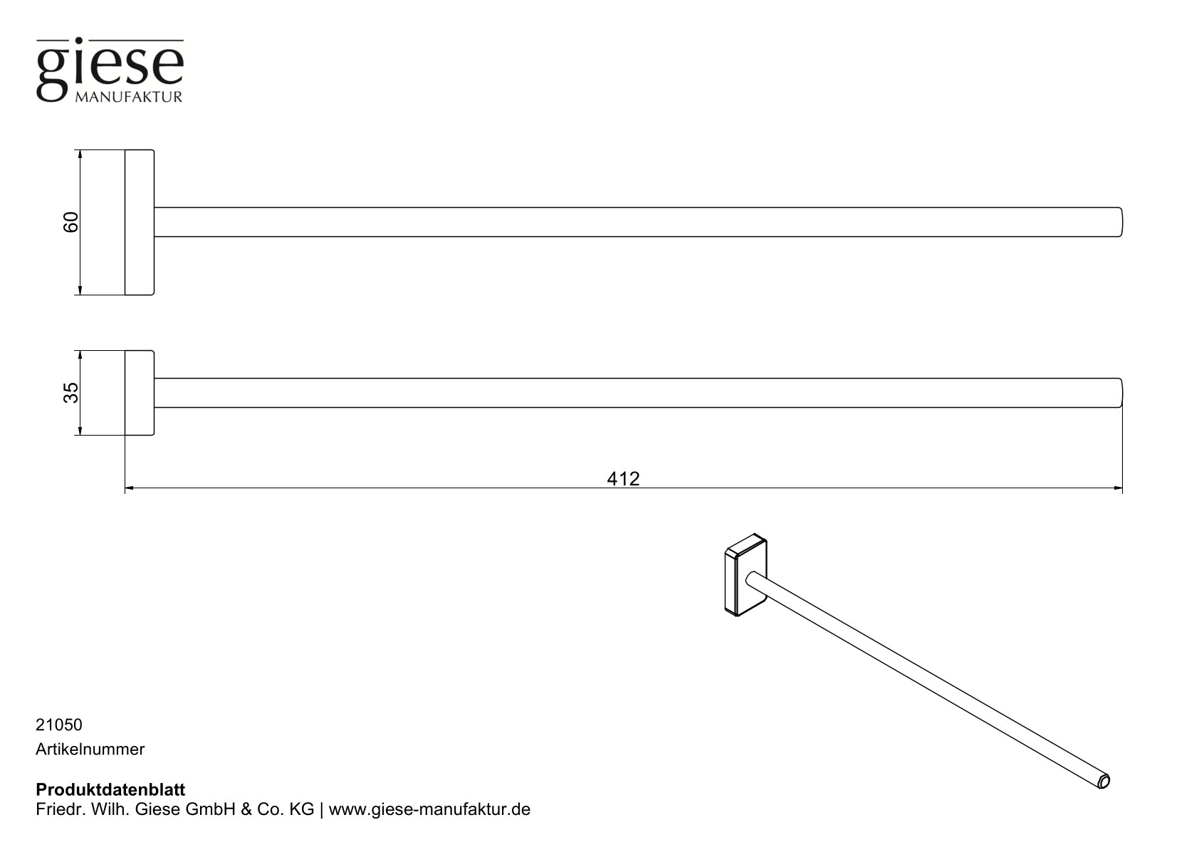 Giese Handtuchhalter schwarz matt 1tlg. starre Ausführung L: 410 mm