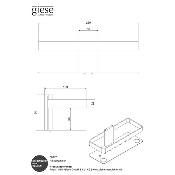 Giese Newport 2 mit Halter für Rasierer schwarz matt