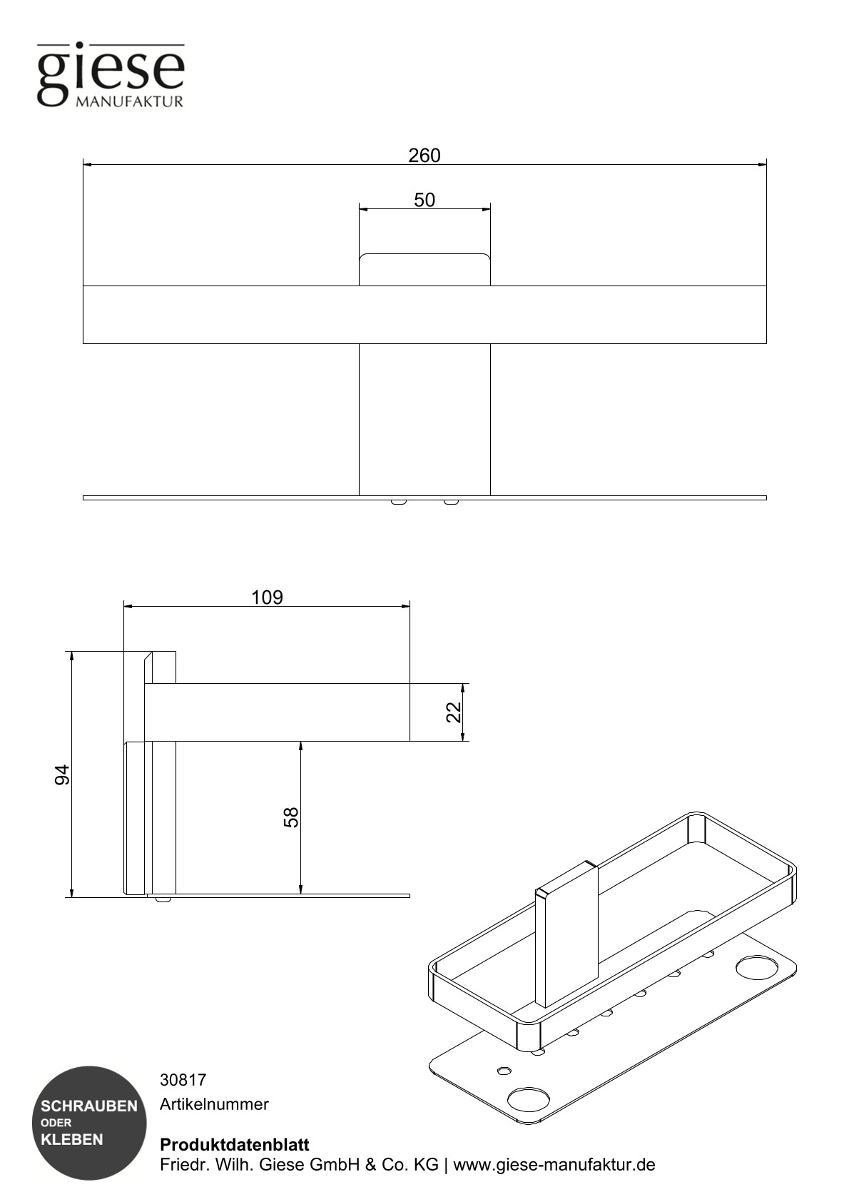 Giese Newport 2 mit Halter für Rasierer schwarz matt