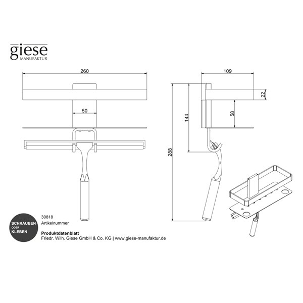 Giese Newport 2 mit Halter für Rasierer und Glasabzieher