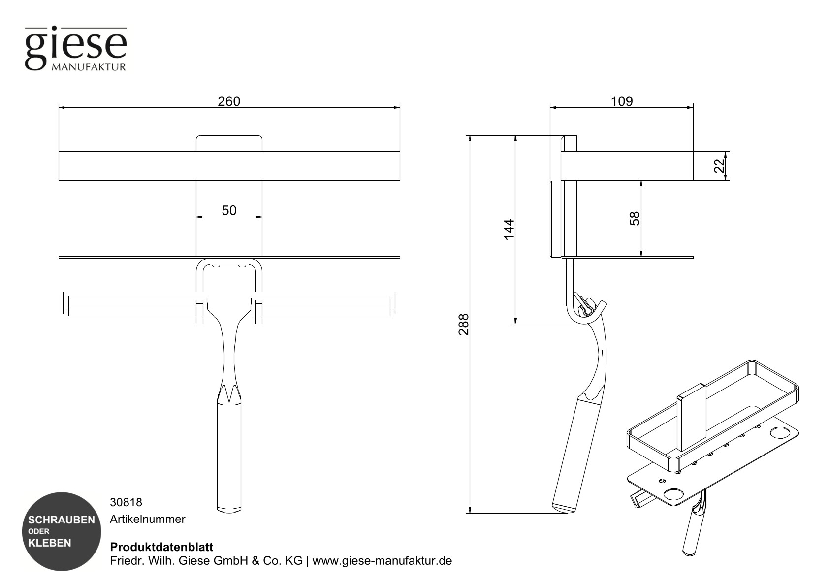 Giese Newport 2 mit Halter für Rasierer und Glasabzieher