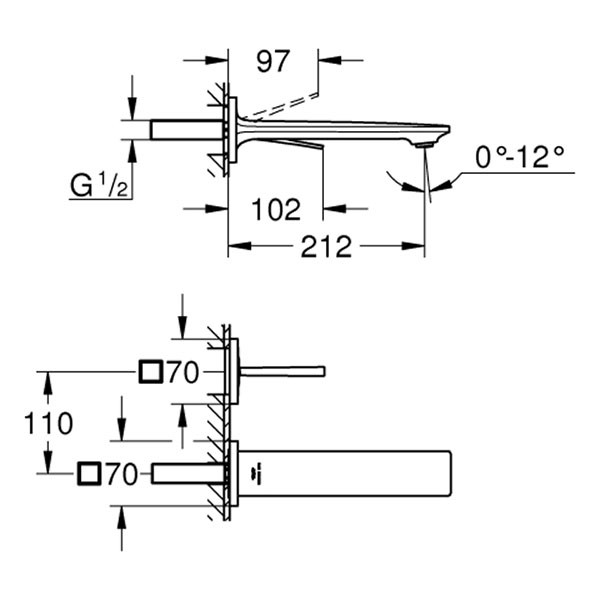 GROHE 2-L-WT-Wandbatterie Allure 19386_2 FMS Ausl. 212mm cool sunrise gebürstet