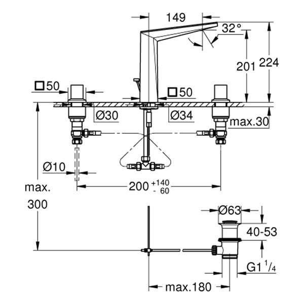 GROHE 3-L-WT-Batt. Allure Bril. PC 20669 Trapezbet. VN-Ceasarstone supersteel
