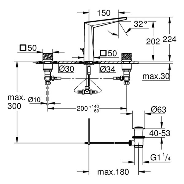GROHE 3-L-WT-Batt. Allure Bril. PC 20671 Kubusbetätigung WA-Ceasarstone chrom