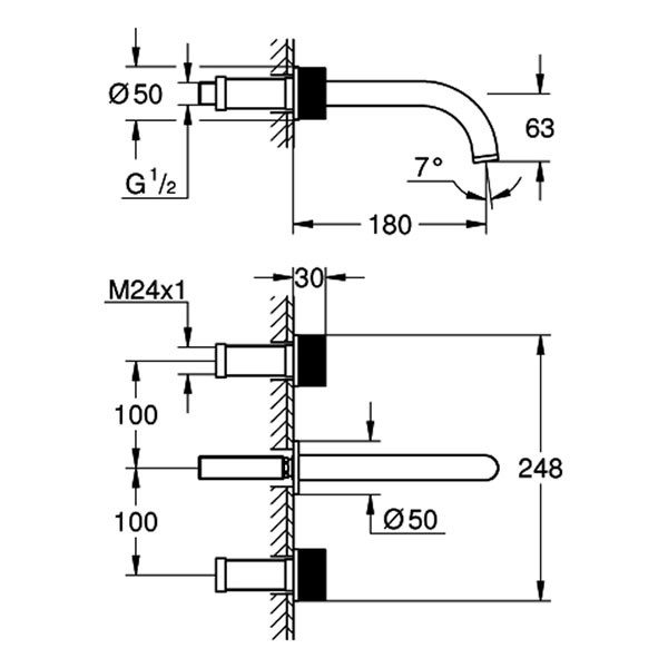GROHE 3-L-WT-Wandbatt. Atrio Private C. 20589 FMS Knopfbetätigung satin steel