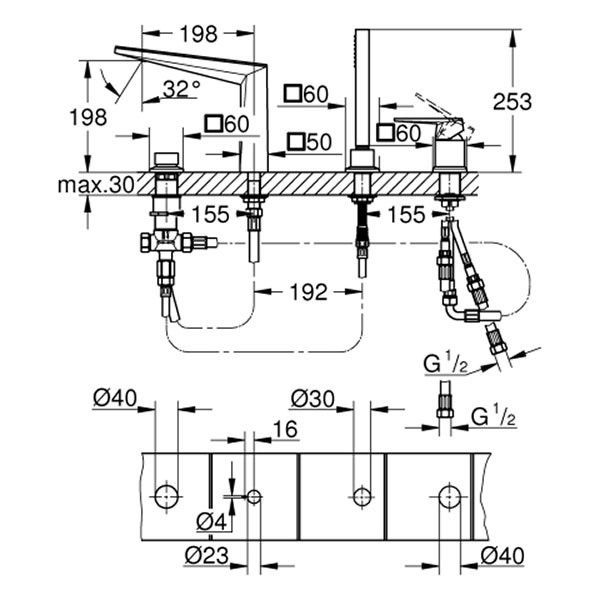 GROHE 4L-Wannenkomb. Allure Brilliant PC 29527 Griff VN-Caesarst. hard graph. gb.