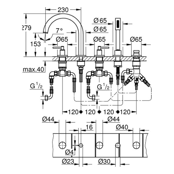 GROHE 5-L-Wannen-Kombin. Atrio 29407 FMS Hebelgriff hard graphite gebürstet