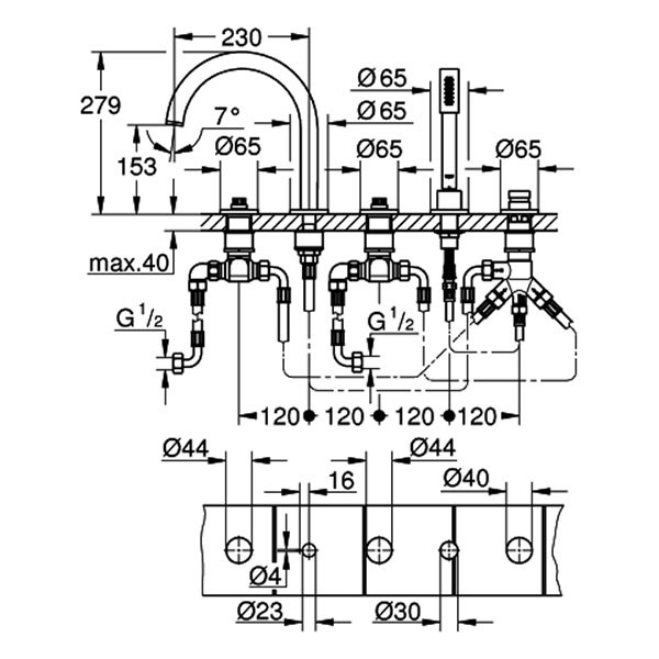 GROHE 5-L-Wannenkombin. Atrio Private C. 25224 für Hebelgriffe satin graphite