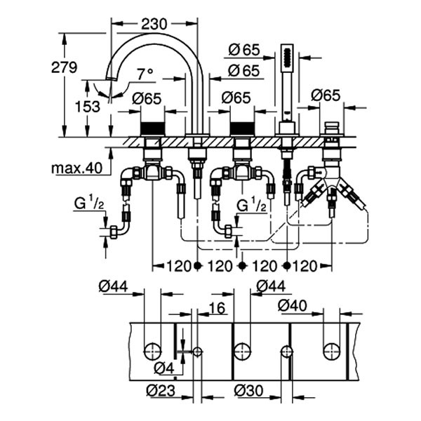 GROHE 5-L-Wannenkombin. Atrio Private C. 25226 Knopfbetätigung satin steel