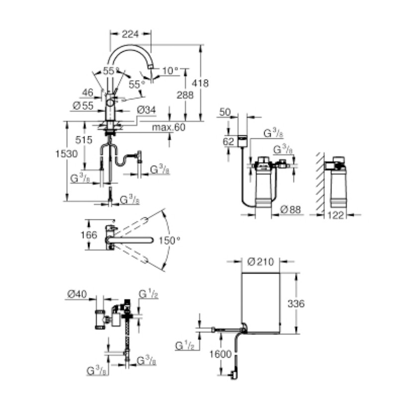GROHE Armatur und Boiler Red Duo 30083 M-Size C-Auslauf hard graphite gebürstet