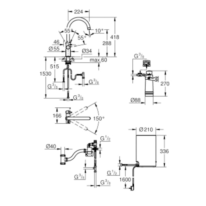 GROHE Armatur und Boiler Red Duo 30083 M-Size C-Auslauf supersteel