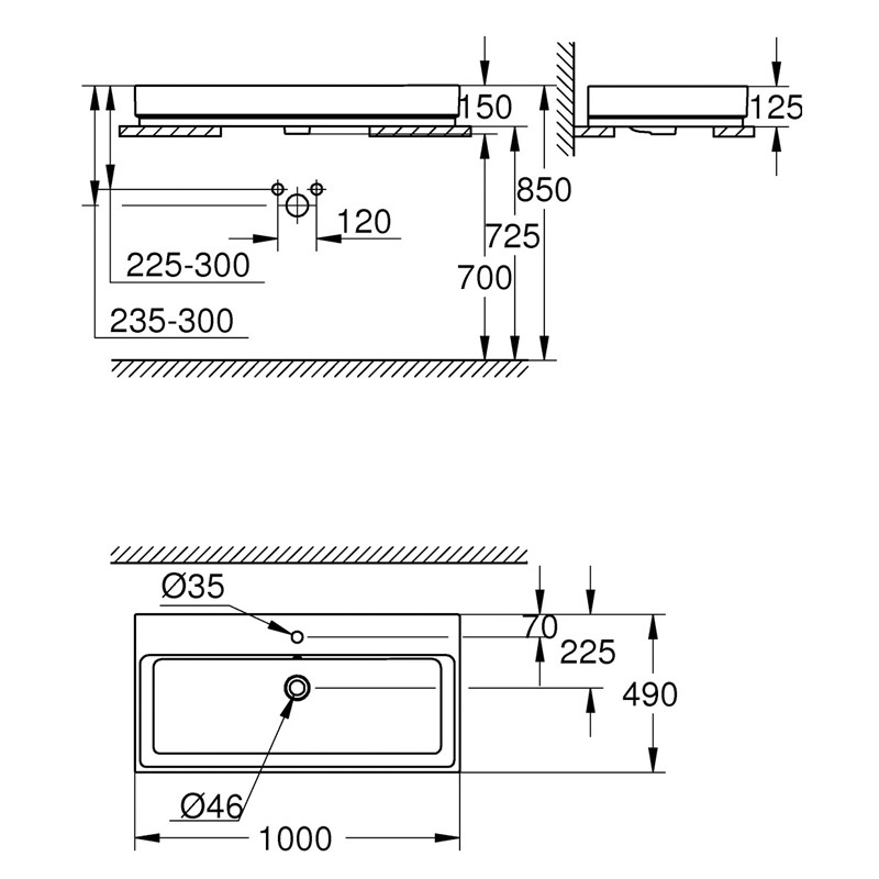 GROHE Aufsatz-WT Cube Keramik 39475 100cm PureGuard alpinweiß