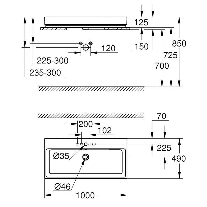 GROHE Aufsatz-WT Cube Keramik 39475 100cm PureGuard alpinweiß