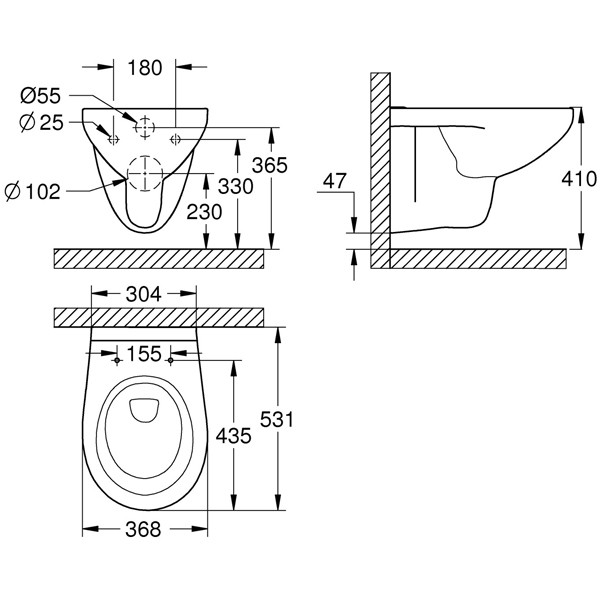 GROHE Dusch-WC-Aufsatz Bau Keramik und Bau Keramik Wand-Tiefspül-WC Abgang waagerecht weiß