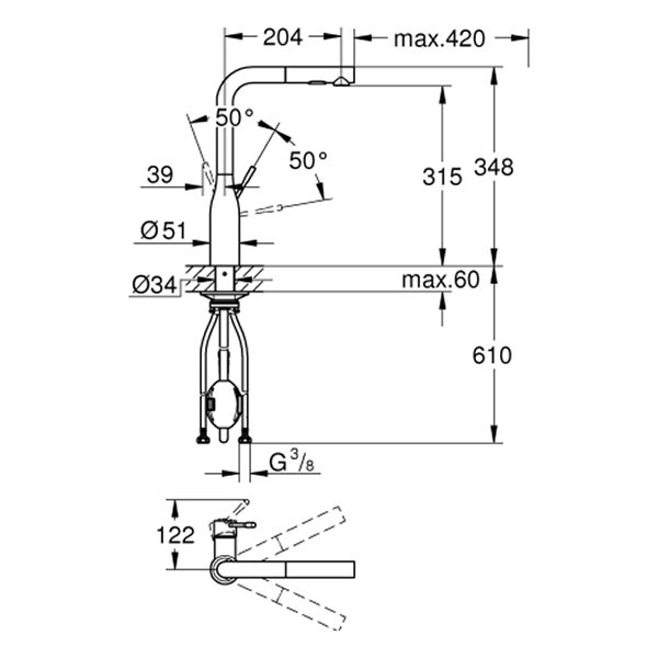 GROHE EH-Spültischbatterie Essence 30504 auszb. Spülbrause cool sunrise gebürstet