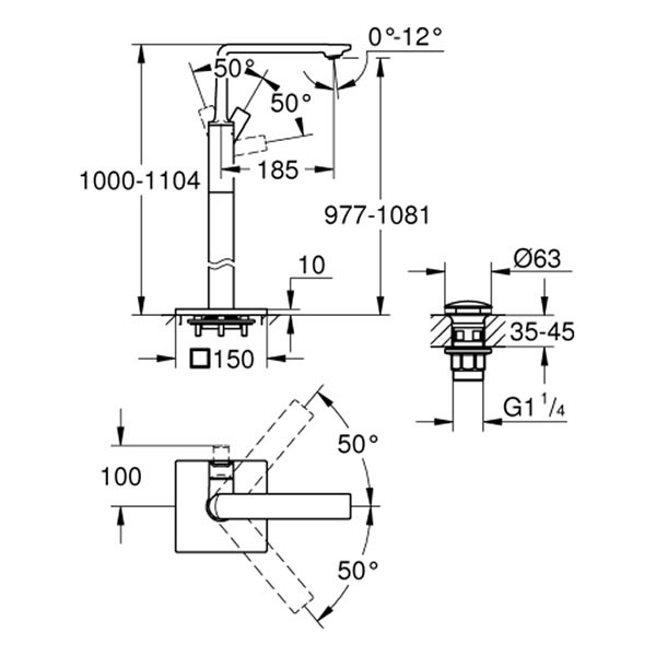 GROHE EH-Wannenbatterie Allure 23856_1 Bodenmontage FMS cool sunrise